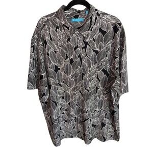 Tori Richard Mens 2XL Silk Cotton Black White Tropical Leaf Resort Aloha Shirt